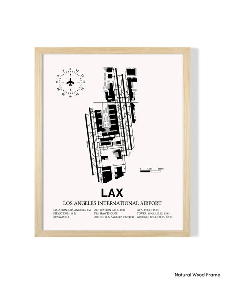 Detailed Airport Map of Los Angeles International Airport (LAX) in White with a Natural Frame
