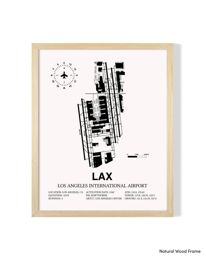 Detailed Airport Map of Los Angeles International Airport (LAX) in White with a Natural Frame