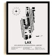 Framed Detailed Airport Map of Los Angeles International Airport (LAX) in White with a Black Frame