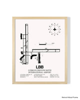 Detailed Airport Map of Lubbock Preston Smith International Airport (LBB) in White with a Natural Frame