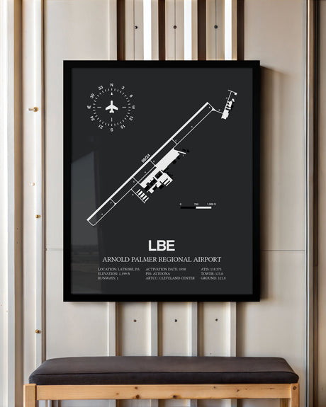 Framed Detailed Airport Map of Arnold Palmer Regional Airport (LBE) in Gray with a Black Frame