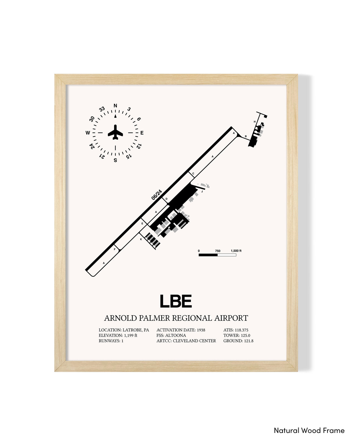 Detailed Airport Map of Arnold Palmer Regional Airport (LBE) in White with a Natural Frame