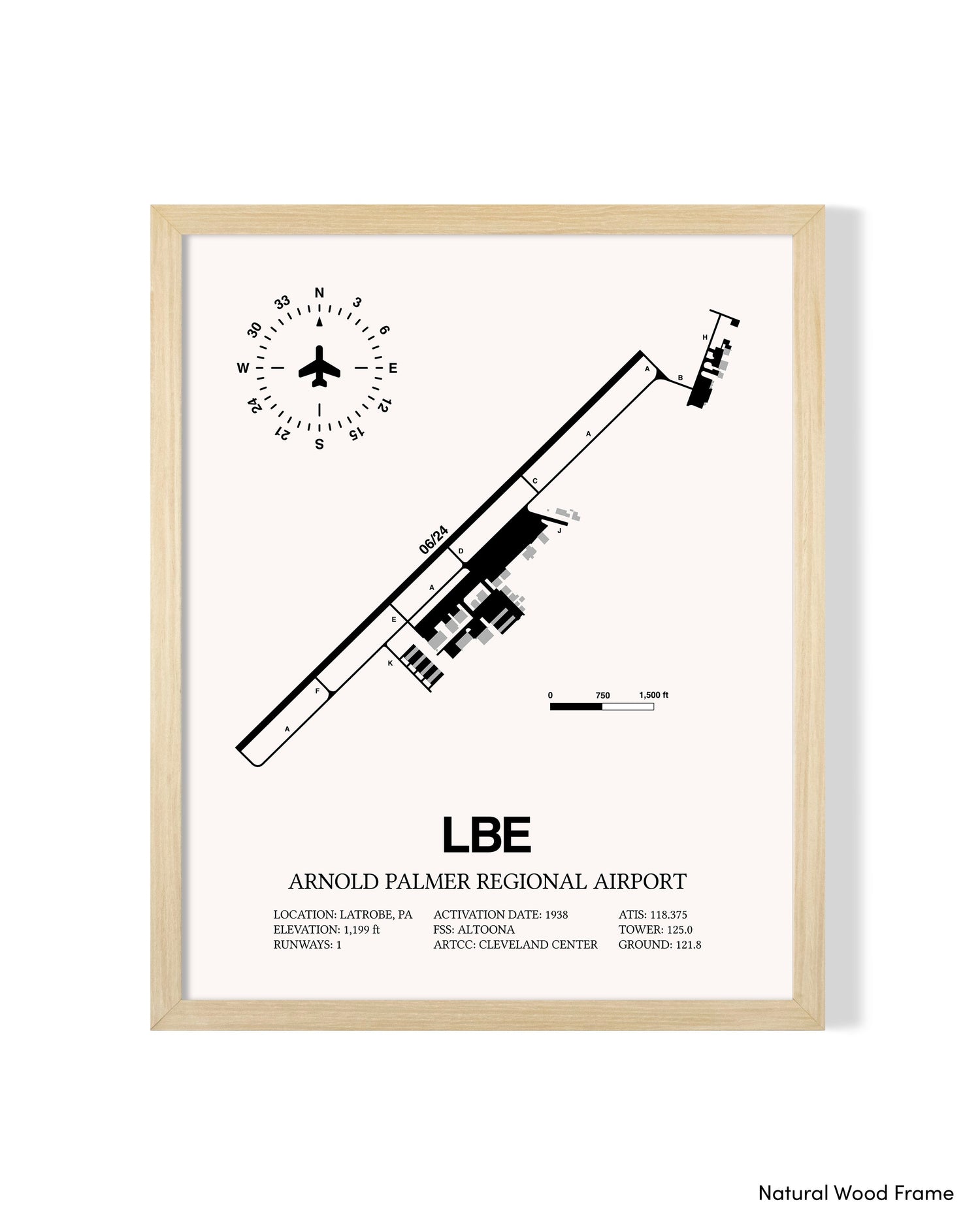 Detailed Airport Map of Arnold Palmer Regional Airport (LBE) in White with a Natural Frame