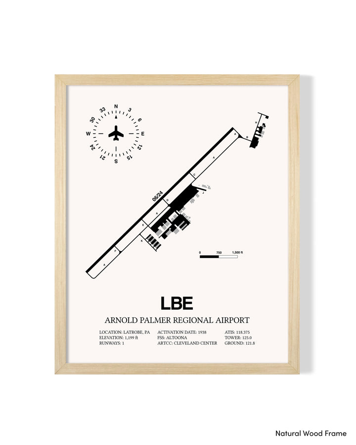 Detailed Airport Map of Arnold Palmer Regional Airport (LBE) in White with a Natural Frame
