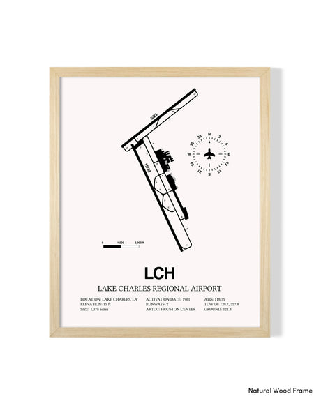 Detailed Airport Map of Lake Charles Regional Airport (LCH) in White with a Natural Frame