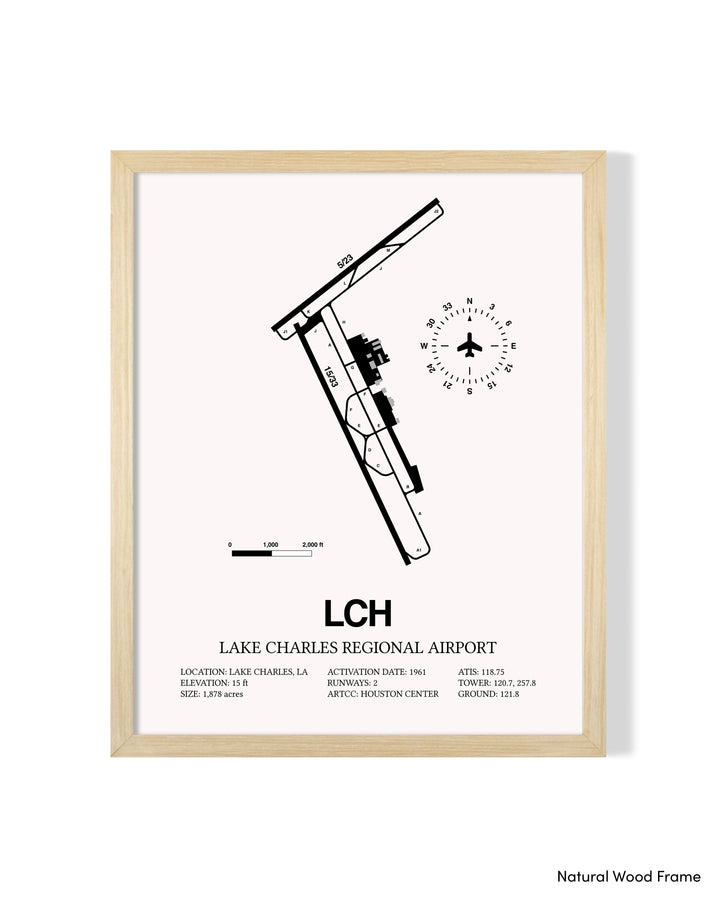 Detailed Airport Map of Lake Charles Regional Airport (LCH) in White with a Natural Frame