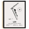 Framed Detailed Airport Map of Lake Charles Regional Airport (LCH) in White with a Black Frame