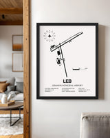 Framed Detailed Airport Map of Lebanon Municipal Airport (LEB) in White with a Black Frame