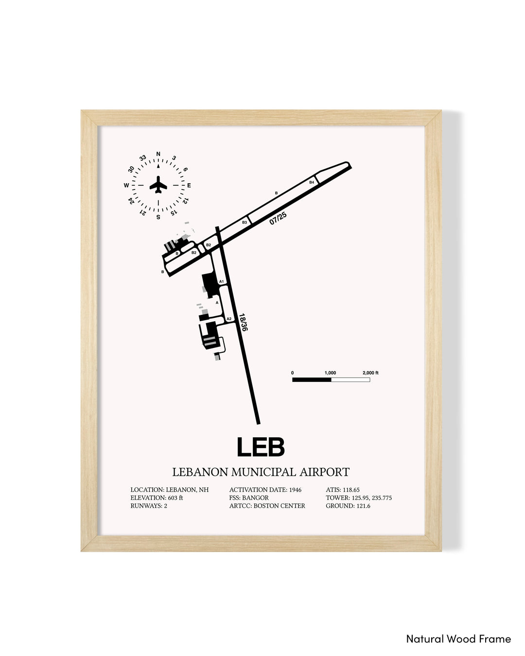 Detailed Airport Map of Lebanon Municipal Airport (LEB) in White with a Natural Frame