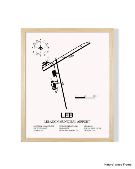 Detailed Airport Map of Lebanon Municipal Airport (LEB) in White with a Natural Frame