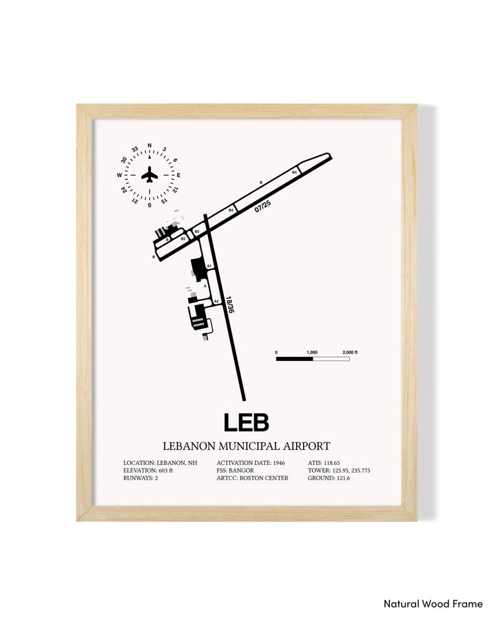 Detailed Airport Map of Lebanon Municipal Airport (LEB) in White with a Natural Frame