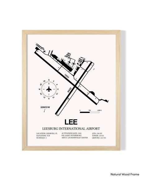 Detailed Airport Map of Leesburg International Airport (LEE) in White with a Natural Frame