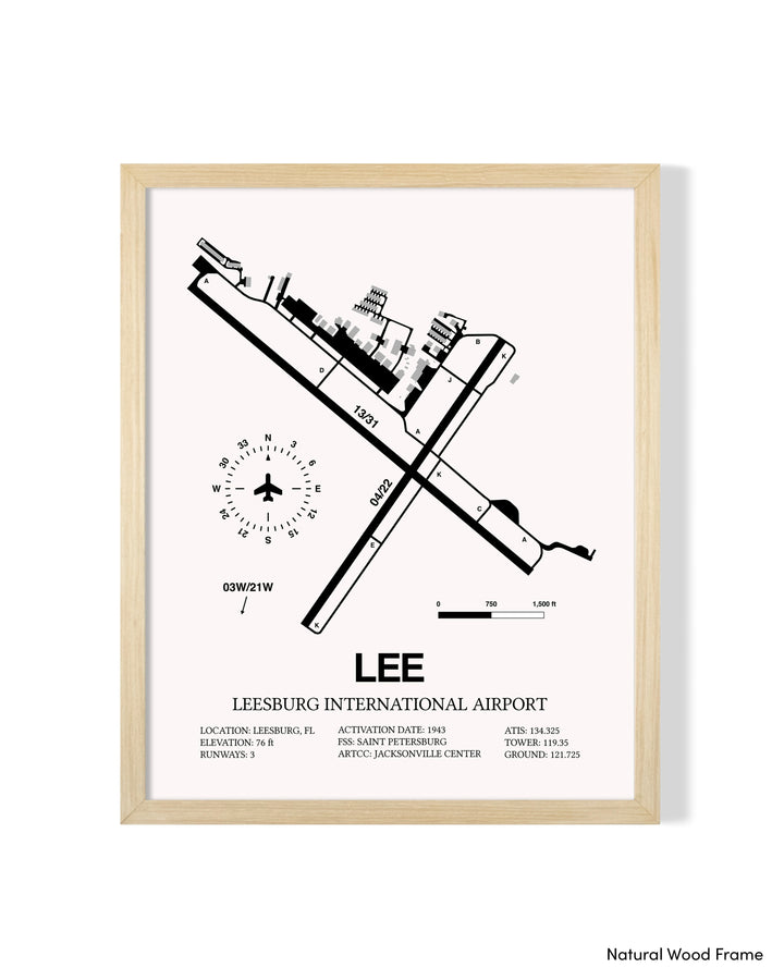 Detailed Airport Map of Leesburg International Airport (LEE) in White with a Natural Frame