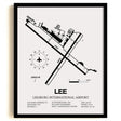 Framed Detailed Airport Map of Leesburg International Airport (LEE) in White with a Black Frame