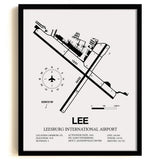 Framed Detailed Airport Map of Leesburg International Airport (LEE) in White with a Black Frame