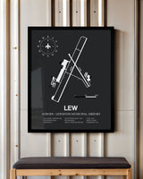 Framed Detailed Airport Map of Auburn / Lewiston Municipal Airport (LEW) in Gray with a Black Frame