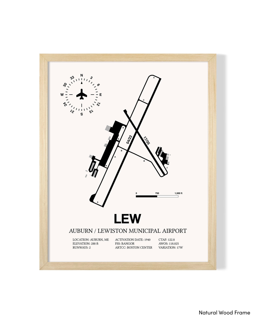 Detailed Airport Map of Auburn / Lewiston Municipal Airport (LEW) in White with a Natural Frame