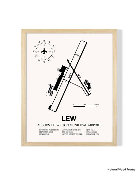 Detailed Airport Map of Auburn / Lewiston Municipal Airport (LEW) in White with a Natural Frame
