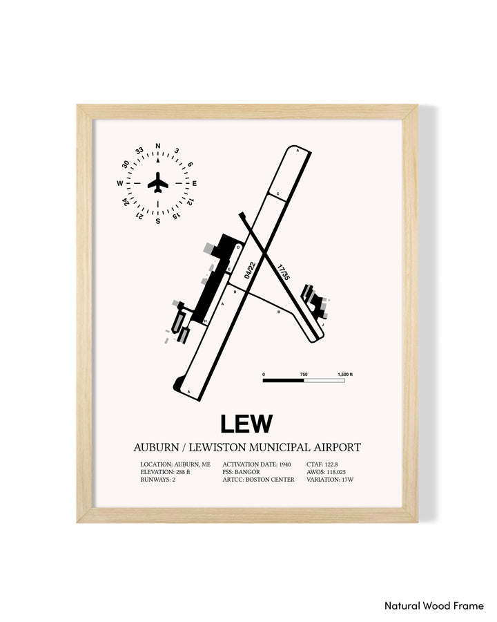 Detailed Airport Map of Auburn / Lewiston Municipal Airport (LEW) in White with a Natural Frame
