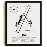 Framed Detailed Airport Map of Auburn / Lewiston Municipal Airport (LEW) in White with a Black Frame