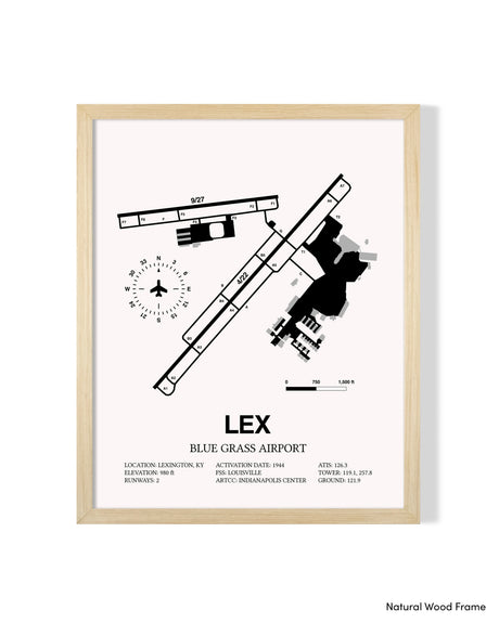 Detailed Airport Map of Blue Grass Airport (LEX) in White with a Natural Frame