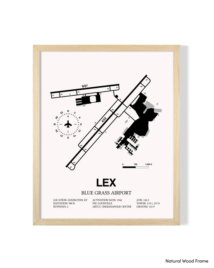 Detailed Airport Map of Blue Grass Airport (LEX) in White with a Natural Frame