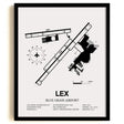 Framed Detailed Airport Map of Blue Grass Airport (LEX) in White with a Black Frame