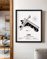 Framed Detailed Airport Map of LaGuardia Airport (LGA) in White with a Black Frame