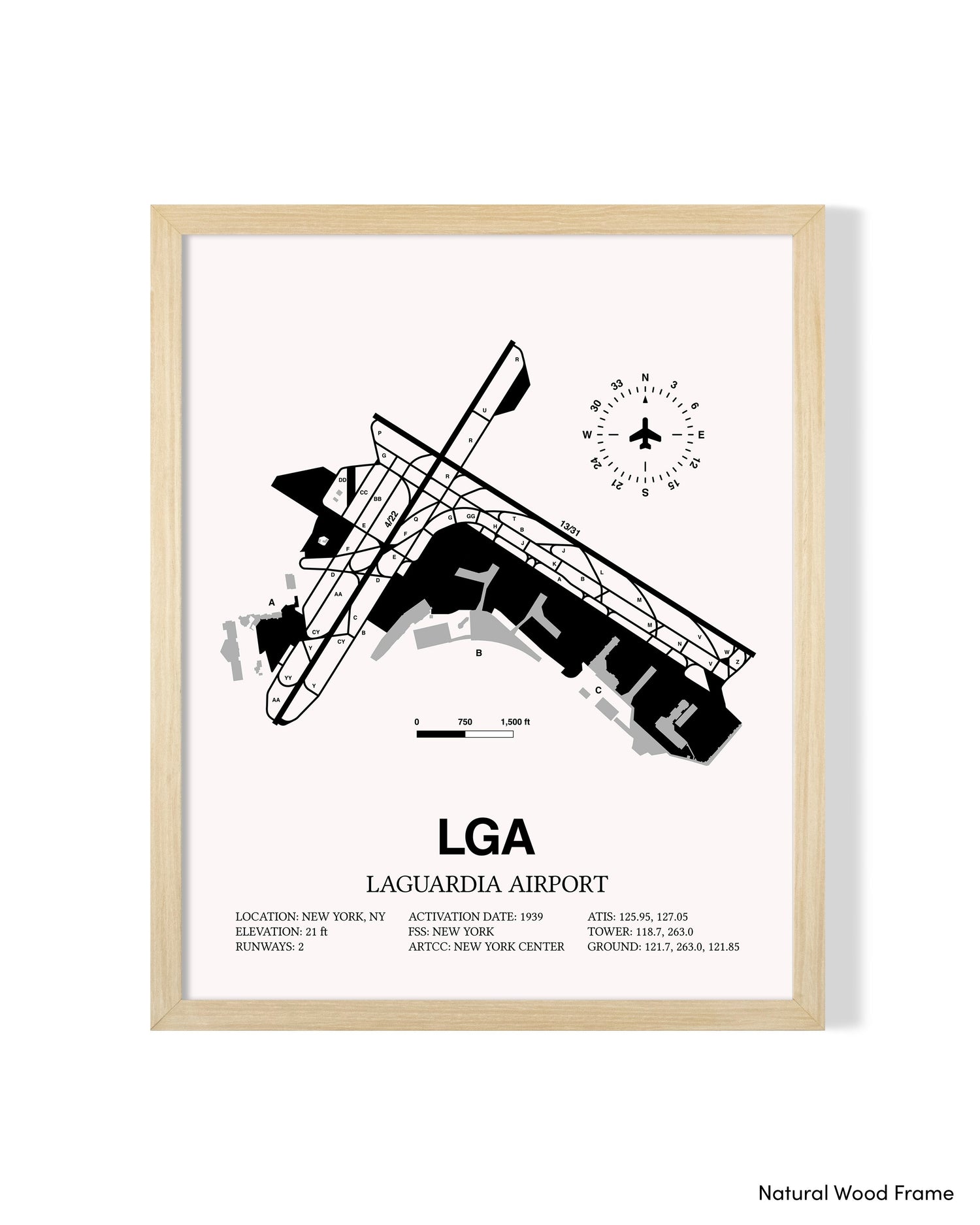 Detailed Airport Map of LaGuardia Airport (LGA) in White with a Natural Frame