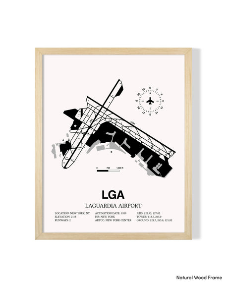 Detailed Airport Map of LaGuardia Airport (LGA) in White with a Natural Frame