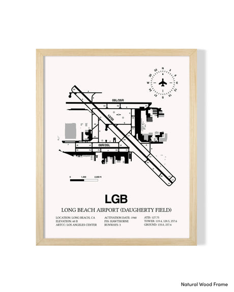 Detailed Airport Map of Long Beach Airport (Daugherty Field) (LGB) in White with a Natural Frame