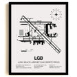 Framed Detailed Airport Map of Long Beach Airport (Daugherty Field) (LGB) in White with a Black Frame