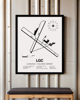 Framed Detailed Airport Map of LaGrange - Callaway Airport (LGC) in White with a Black Frame