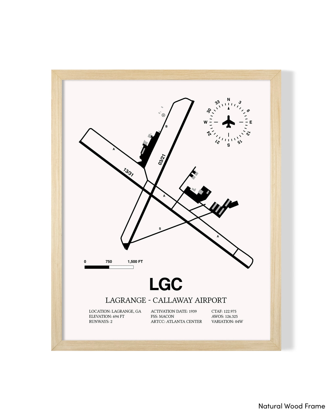 Detailed Airport Map of LaGrange - Callaway Airport (LGC) in White with a Natural Frame