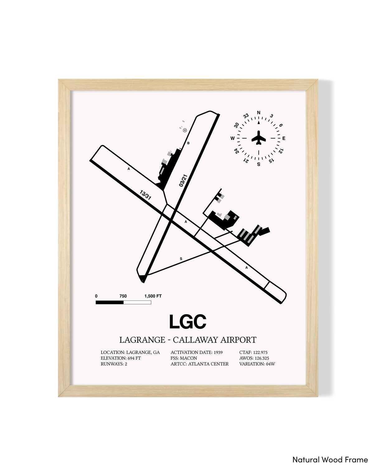 Detailed Airport Map of LaGrange - Callaway Airport (LGC) in White with a Natural Frame