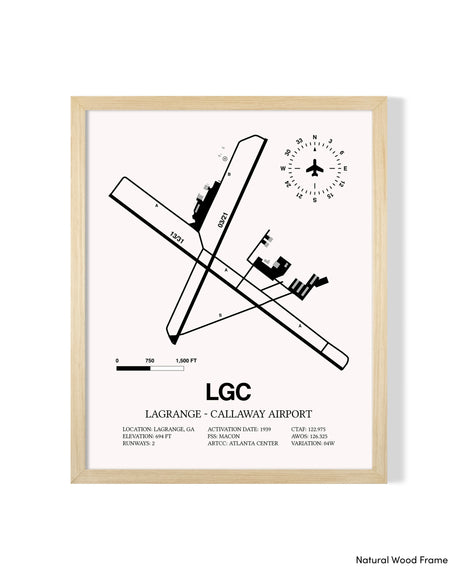 Detailed Airport Map of LaGrange - Callaway Airport (LGC) in White with a Natural Frame