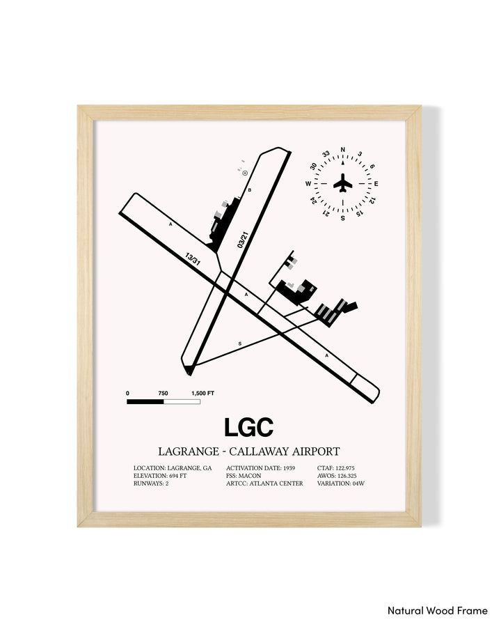 Detailed Airport Map of LaGrange - Callaway Airport (LGC) in White with a Natural Frame
