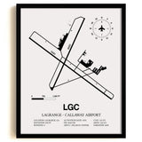 Framed Detailed Airport Map of LaGrange - Callaway Airport (LGC) in White with a Black Frame