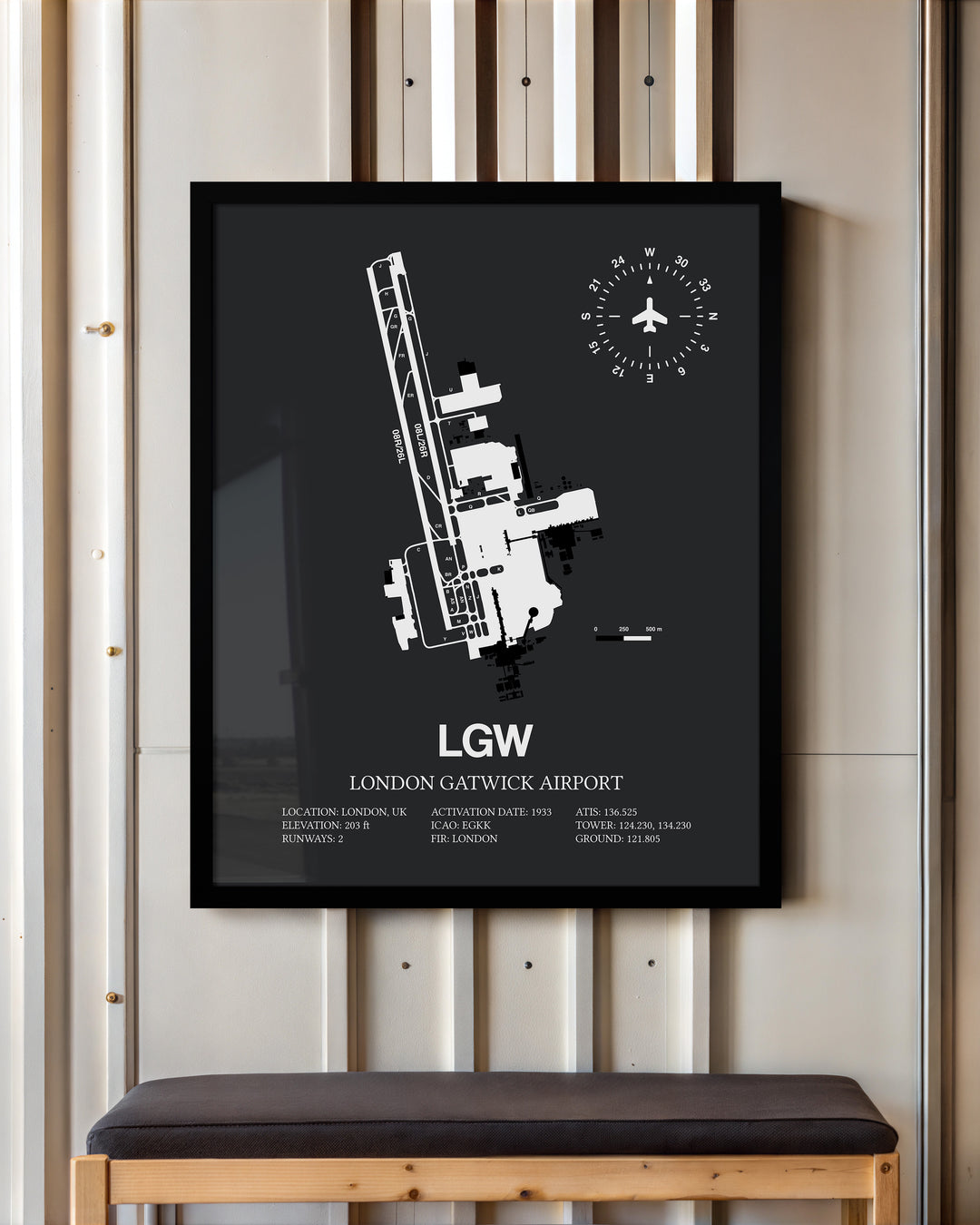 LGW Airport Map, London Gatwick Airport Print