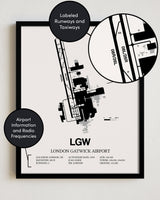 LGW Airport Map, London Gatwick Airport Print