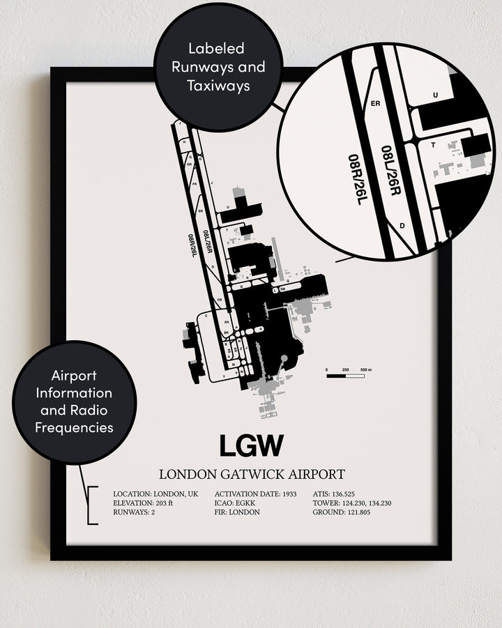 LGW Airport Map, London Gatwick Airport Print