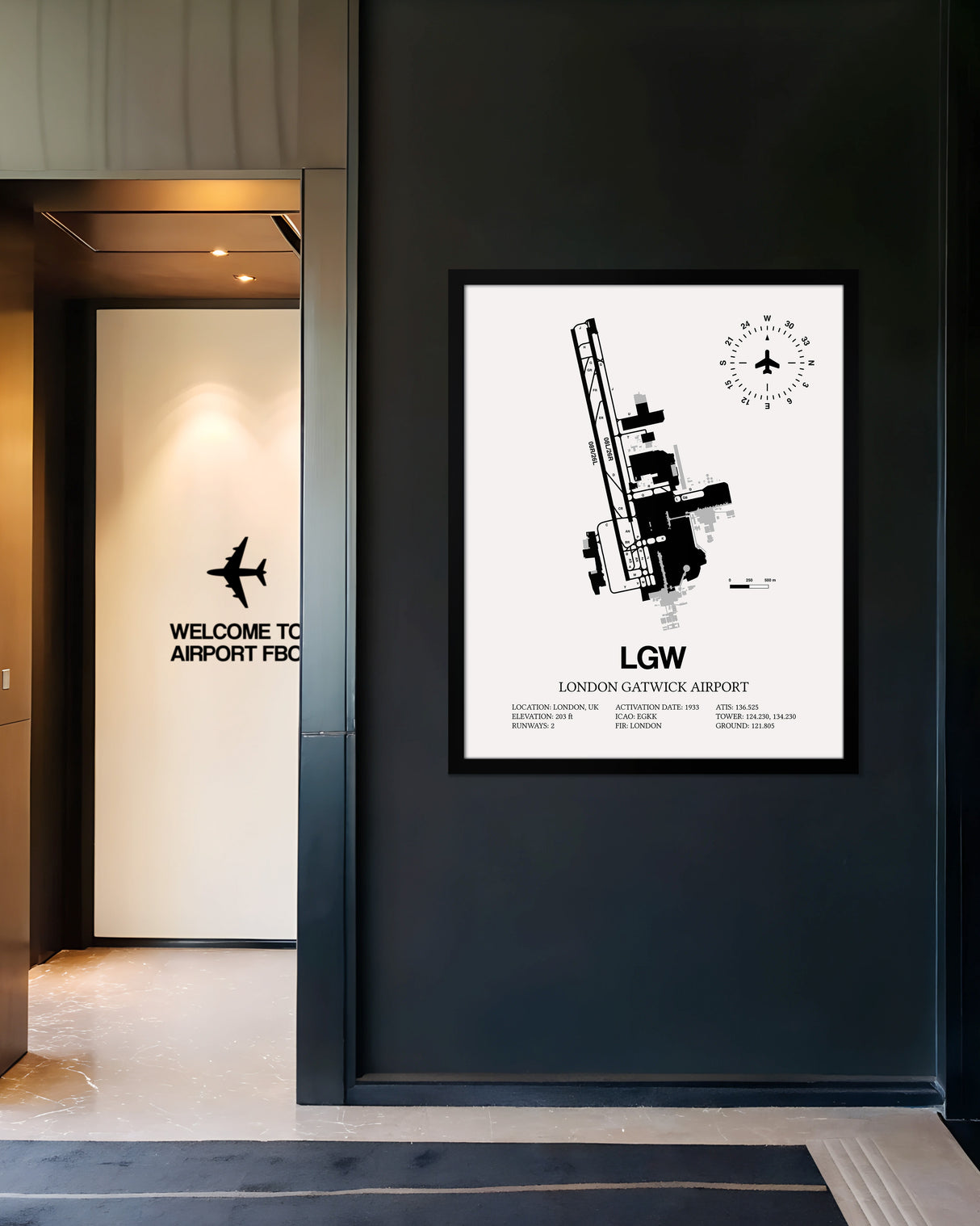 LGW Airport Map, London Gatwick Airport Print