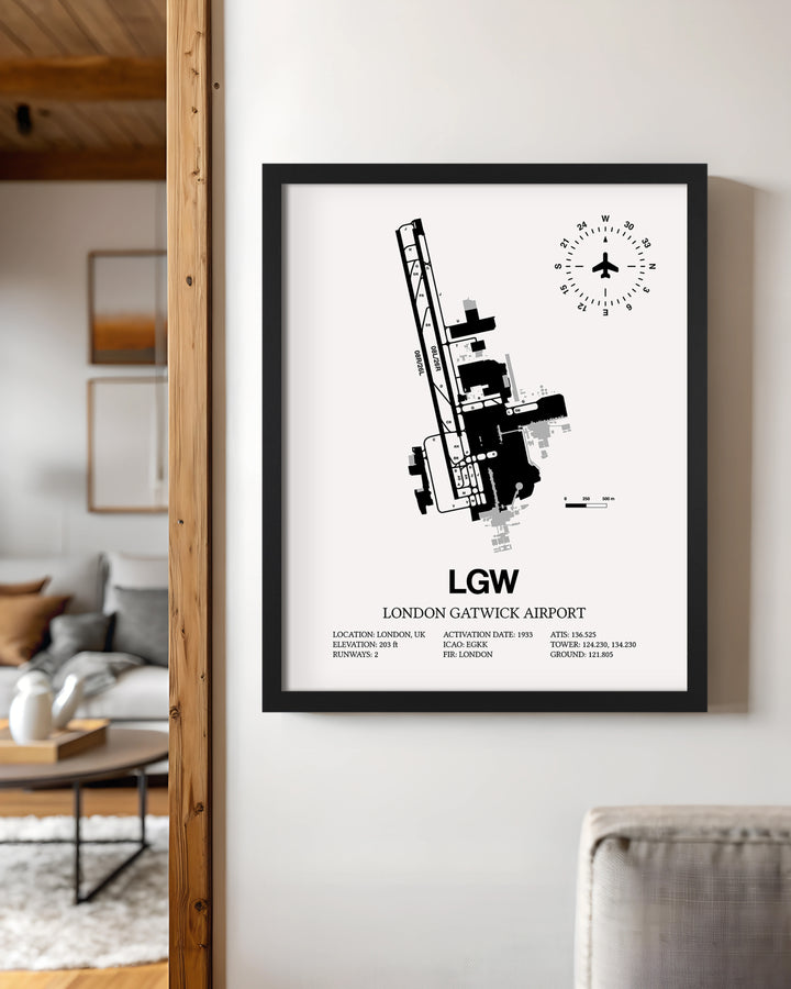LGW Airport Map, London Gatwick Airport Print
