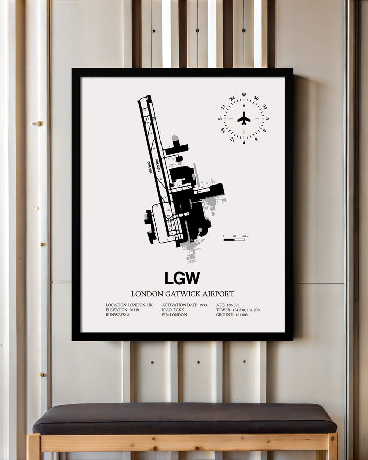 LGW Airport Map, London Gatwick Airport Print