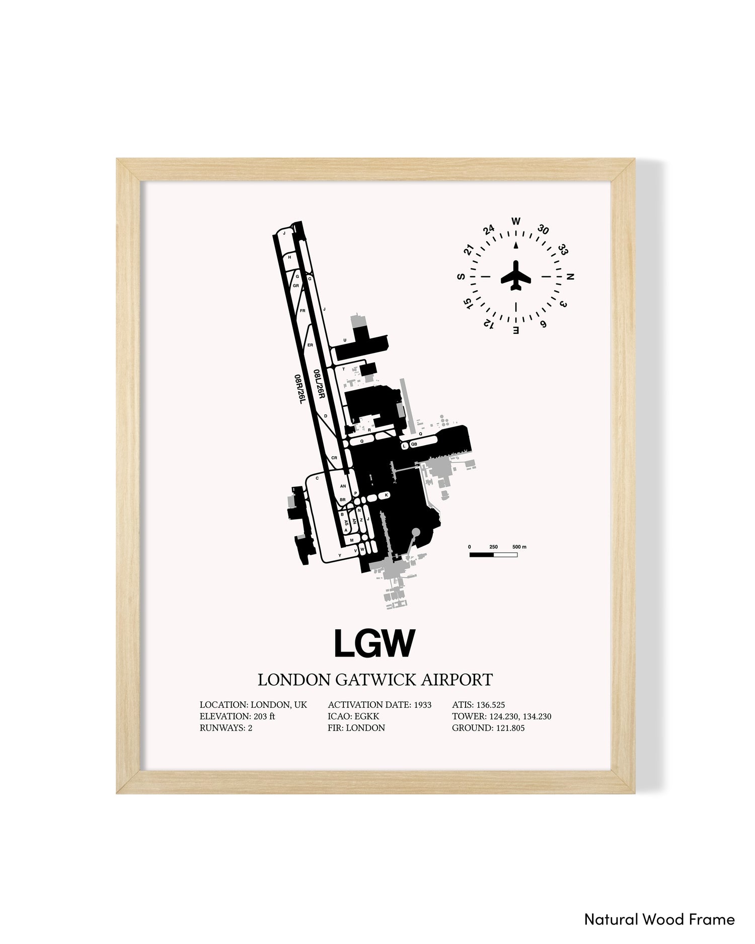 LGW Airport Map, London Gatwick Airport Print