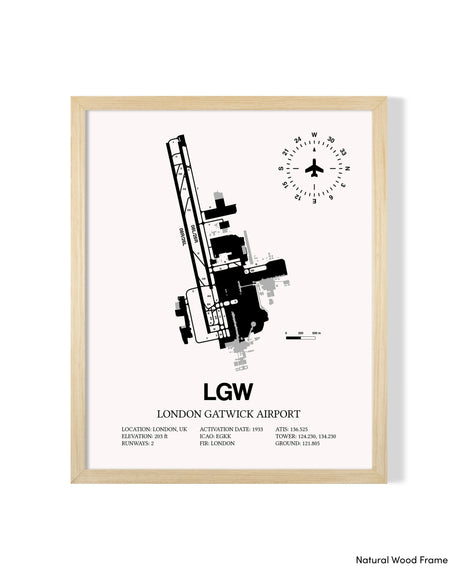 LGW Airport Map, London Gatwick Airport Print