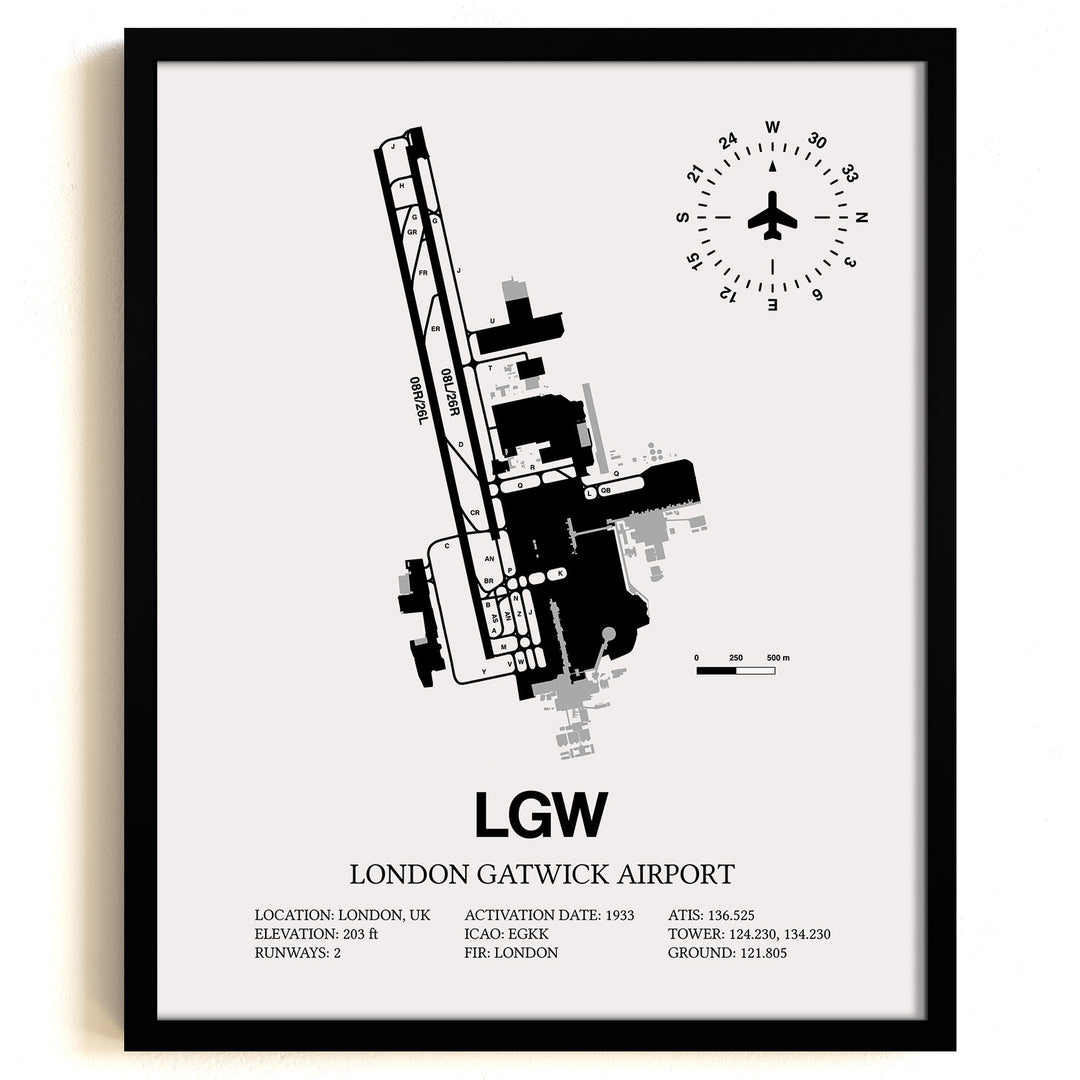 LGW Airport Map, London Gatwick Airport Print