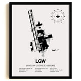 LGW Airport Map, London Gatwick Airport Print