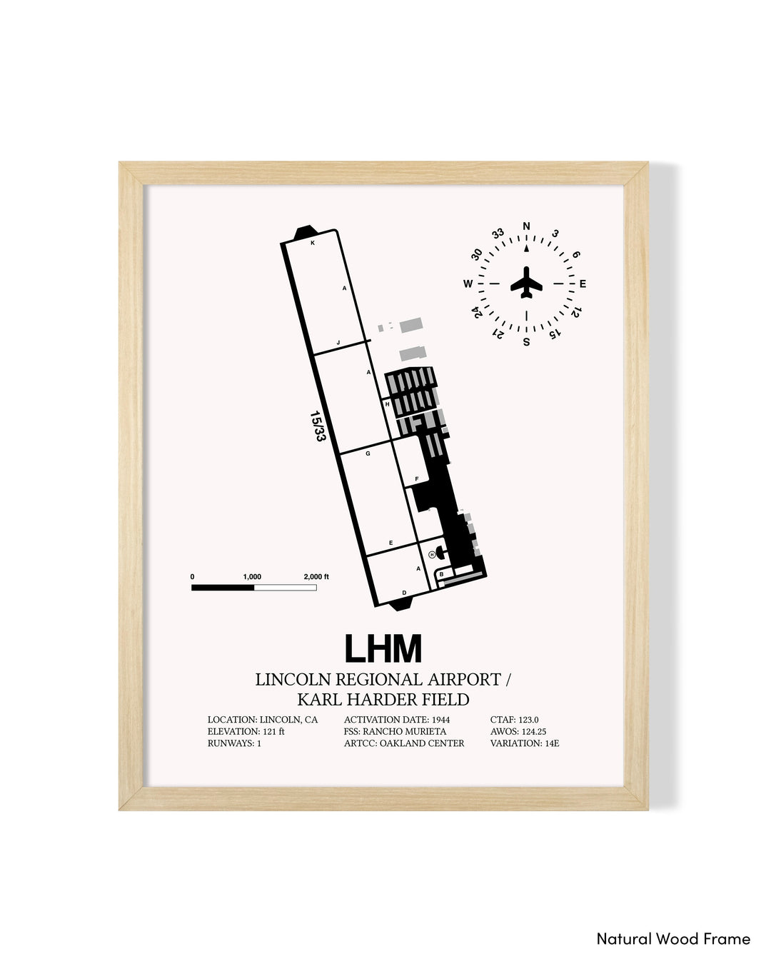 Detailed Airport Map of Lincoln Regional Airport/Karl Harder Field (LHM) in White with a Natural Frame
