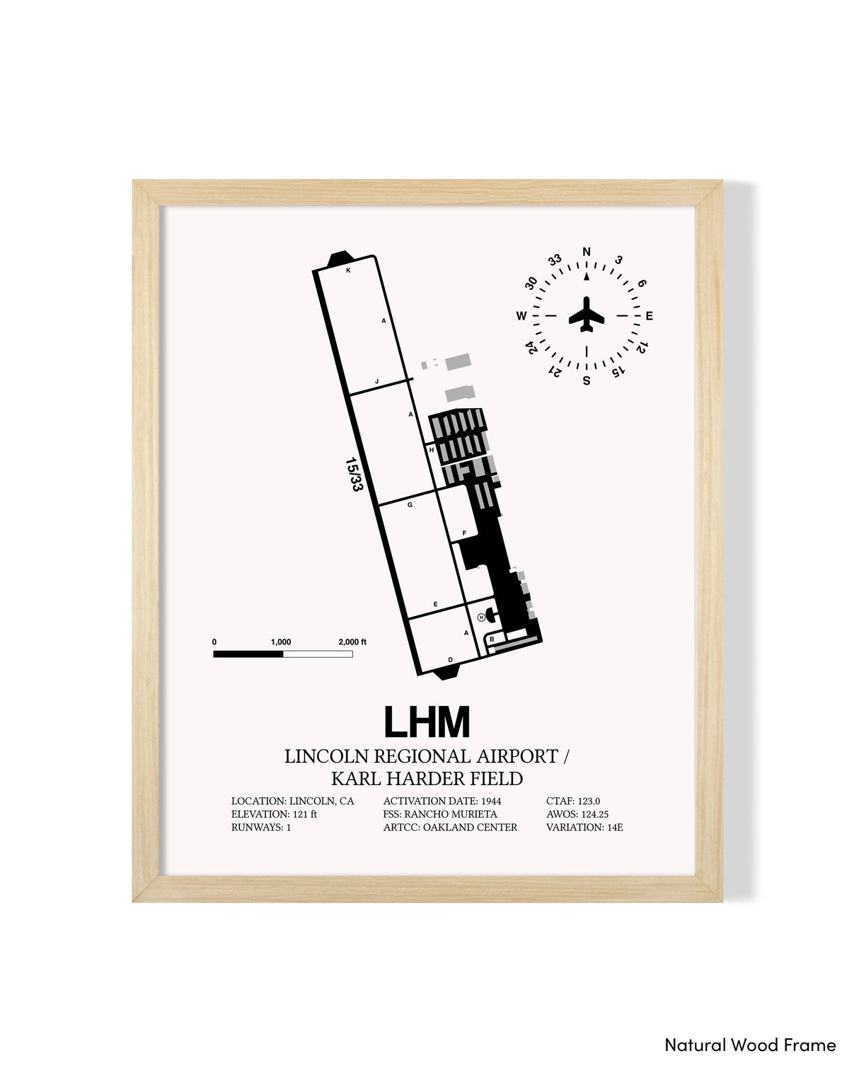 Detailed Airport Map of Lincoln Regional Airport/Karl Harder Field (LHM) in White with a Natural Frame